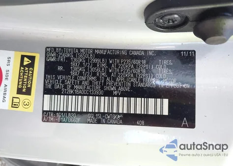 2012 Lexus Rx 350 from USA, damaged, VIN 2T2BK1BA0CC133930